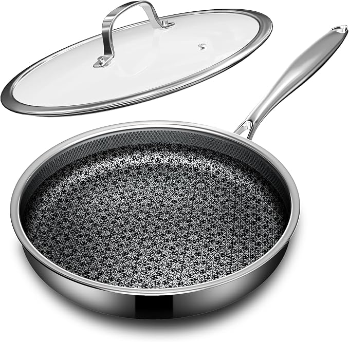 Non Stick Frying Pans with lid, 12 inch Hybrid Frying Pans Nonstick, non stick by KURRUNGIE