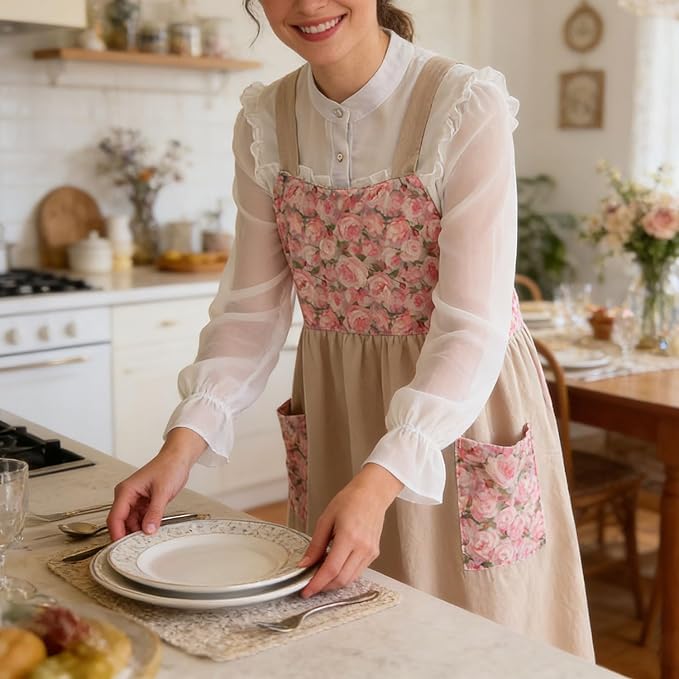 Uaussi Cotton Linen Apron Cross Back Work Apron - Image 6