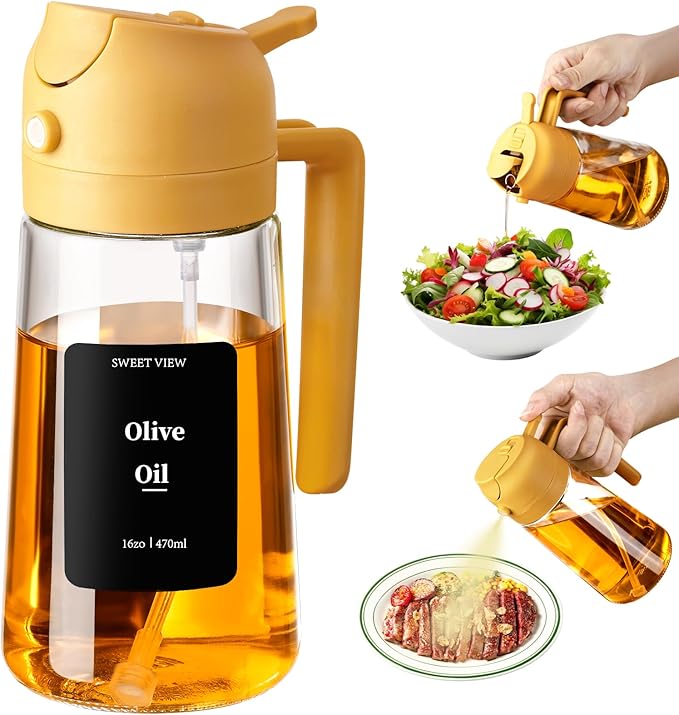 SWEET VIEW Oil Sprayer for Cooking, 16oz/470ml 2 In 1 Glass Olive Oil Sprayr & by SWEETVIEW
