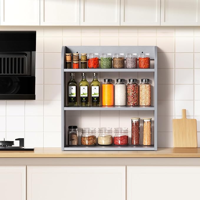 ROMGUAR CRAFT 3 Tier Bamboo Spice Rack, Countertop or Wall Mounting Wood Spice - Image 6