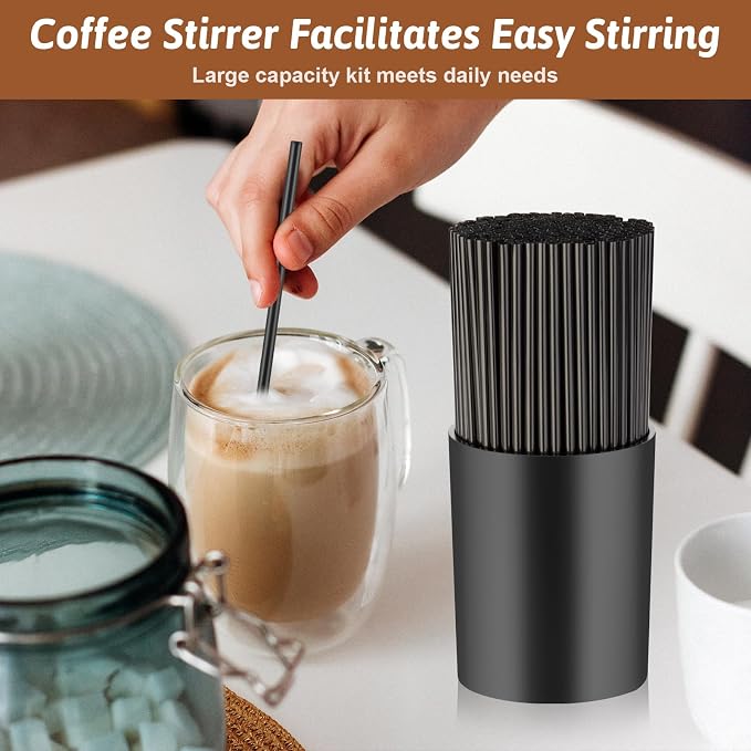 200 Pcs Black Coffee Stirrer Sticks and Holder Set 7 Inch Plastic Coffee Stir - Image 6