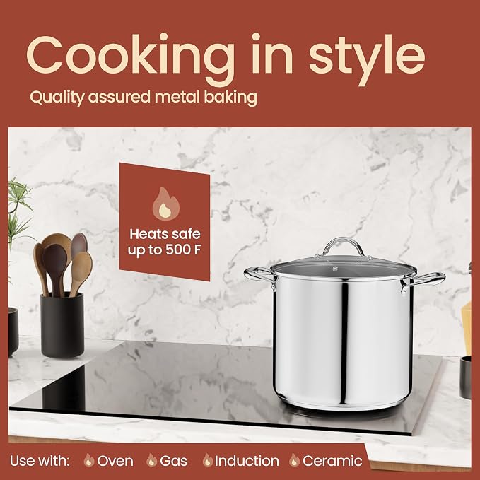Stainless Steel Stockpot with Tempered Glass Lid 16 Quart, Durable 18/0 - Image 3