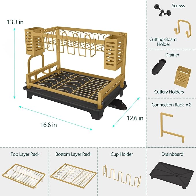 B-Land Dish Drying Rack, 2 Tier Dish Racks - Image 4