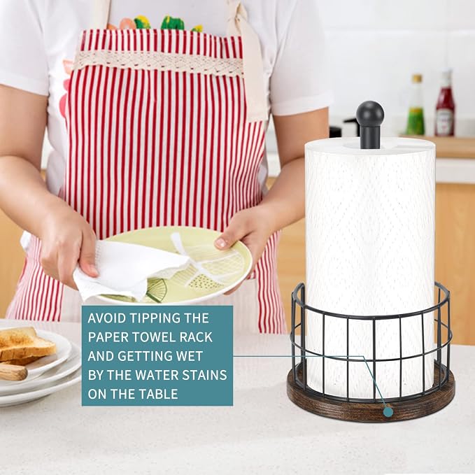 YINMIT Wood Paper Towel Holder Countertop, Farmhouse Paper Towel Holder - Image 6