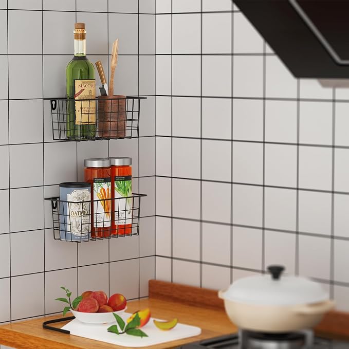 MaraFansie Hanging Kitchen Baskets Wire Storage Basket Adhesive and Screws - Image 5
