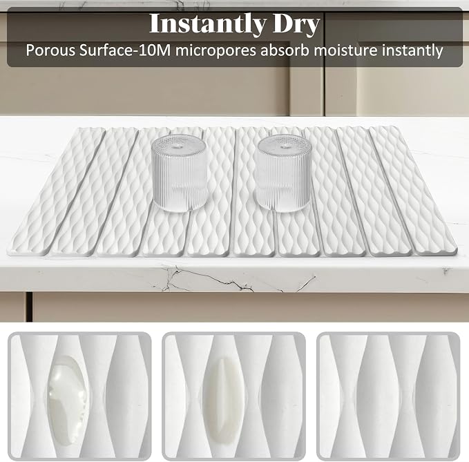 Large Stone Dish Drying Mats for Kitchen Counter, Fast Drying Collapsible Dish - Image 4