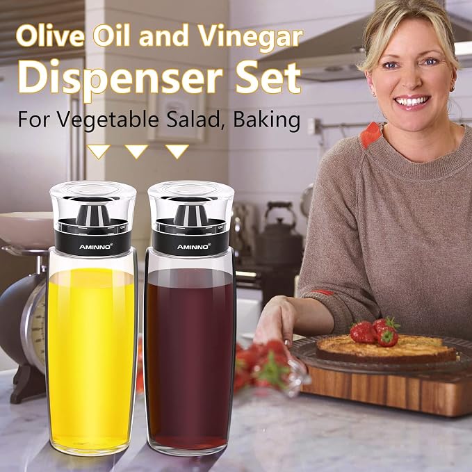 Oil and Vinegar Dispenser 2 Pack, Olive Oil and Vinegar Cruet Dispenser Bottle - Image 2