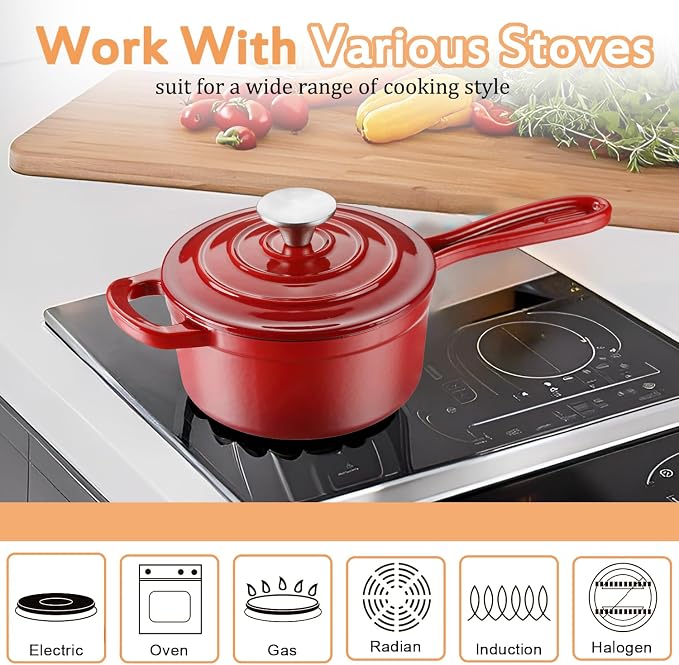 Enameled Cast Iron Sauce Pan, 1 Quart Enameled Saucepan - Image 5