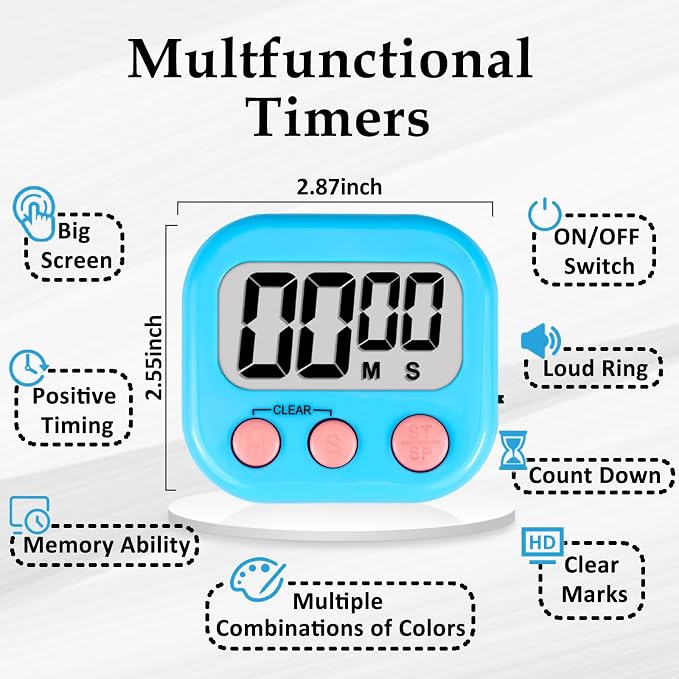 ZILLEEN 12 Pack Kitchen Timers for Cooking Digital Classroom Timers for Kids - Image 7