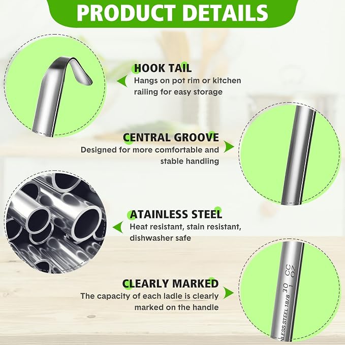 Potchen 10 Pcs Stainless Steel Soup Ladle Set Small Ladle Sturdy Long Handle - Image 3