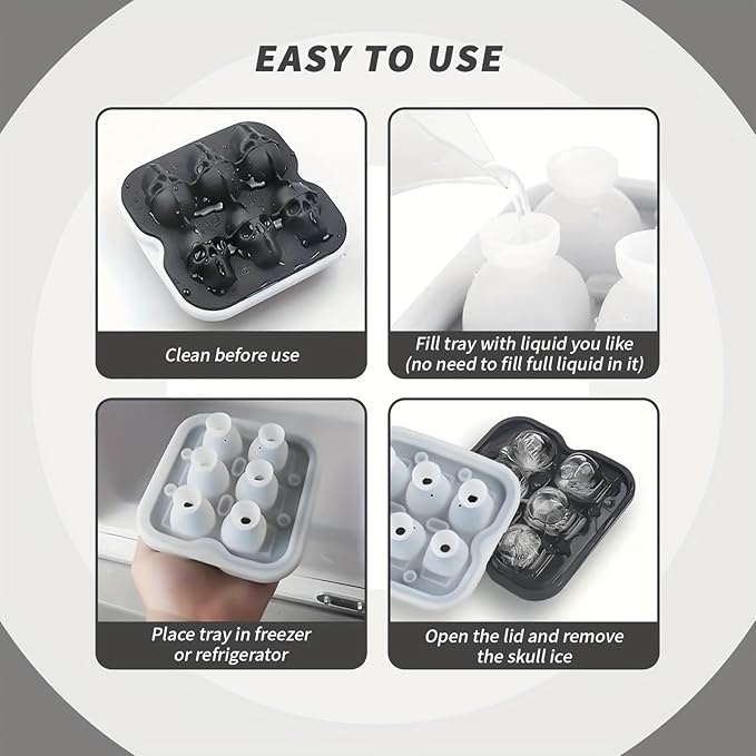 Skull Ice Cube Mold, 6-Cavity Silicone Ice Tray - Image 4