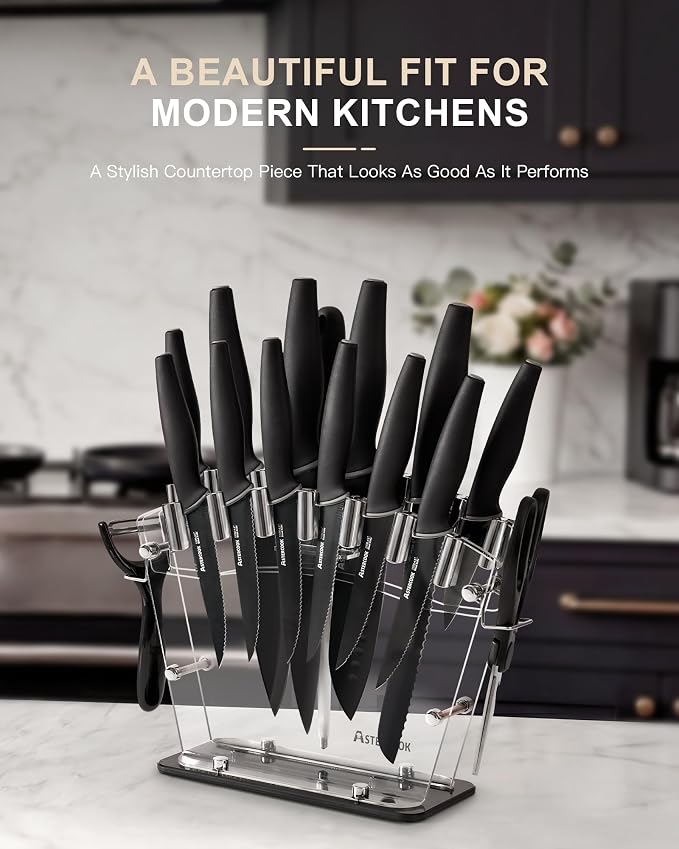 Astercook Knife Set with Block and Sharpener, 22 Piece Kitchen Knife Set - Image 9