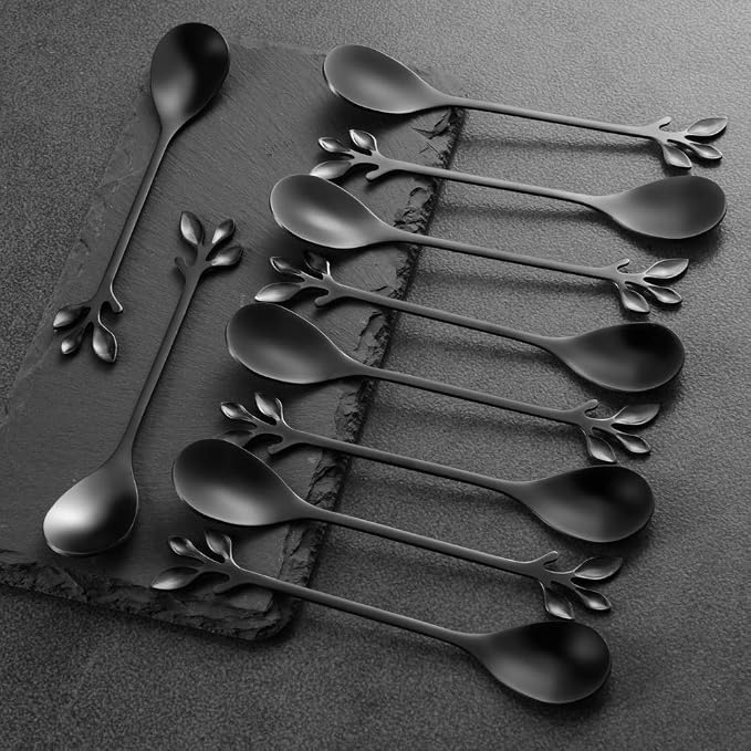 AnSaw Elegant Black Leaf Coffee Spoons - Image 5