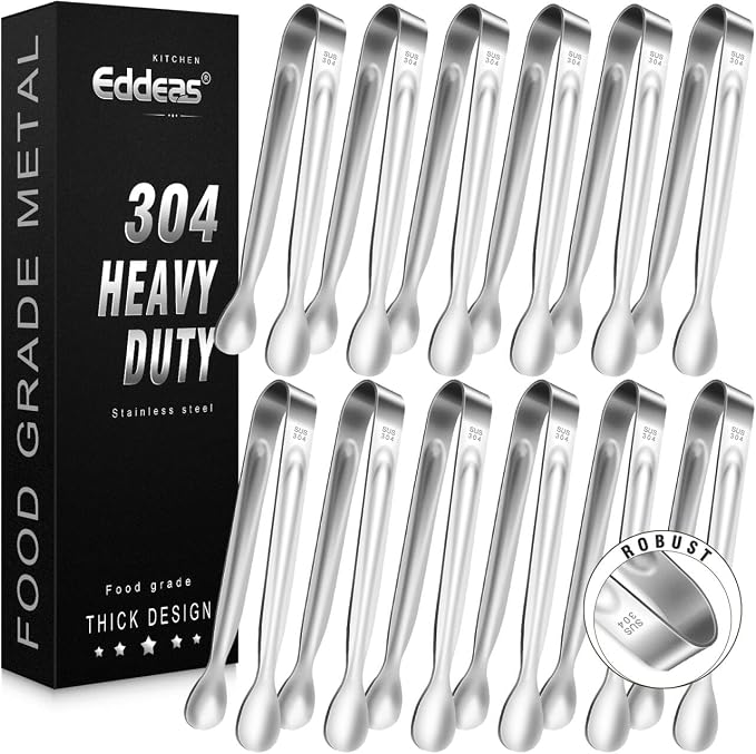 12 PCS Mini Serving Tongs, 6 Inch Small Sugar Tongs, Stainless steel Small by Eddeas