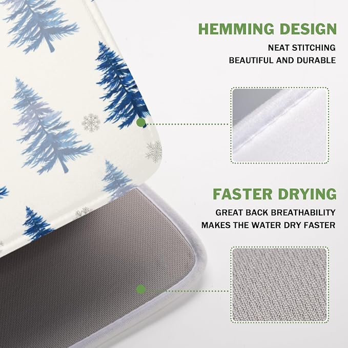 Winter Dish Drying Mat 16 x 18 Inch Blue Tree Dish Drying Pad Absorbent - Image 4