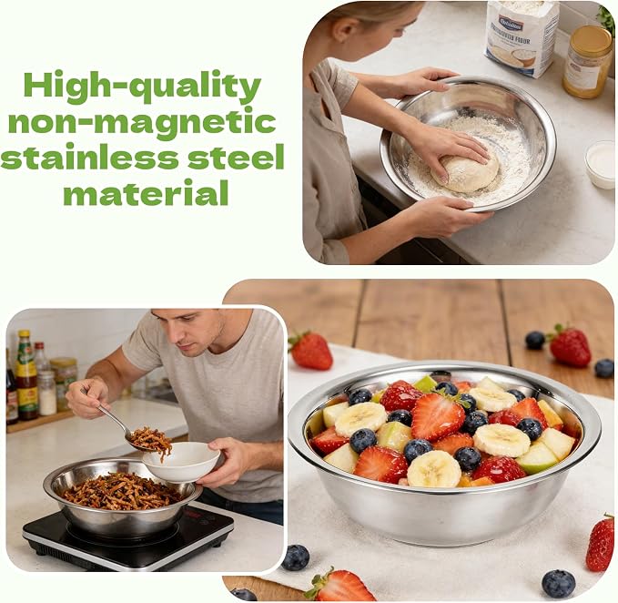 8 PCS Stainless Steel Mixing Bowls 13 Inch 8 Qt Extra Large Metal Basin - Image 6