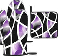 3-Piece Purple Black Abstract Geometric Oven Mitts and Pot Holders Set by Unknown