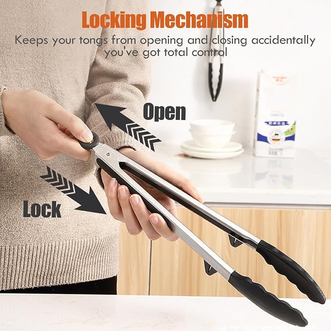 Tongs for Cooking, Food Grade Serving Tongs Set of 3 - Image 3