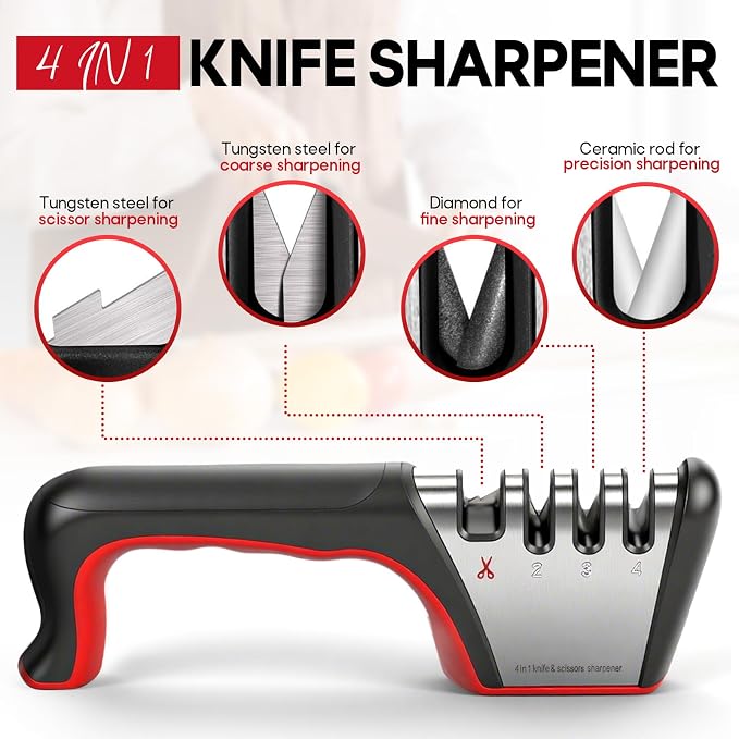 4-in-1 Knife Sharpener, Sturdy Manual Knife Sharpeners - Image 5