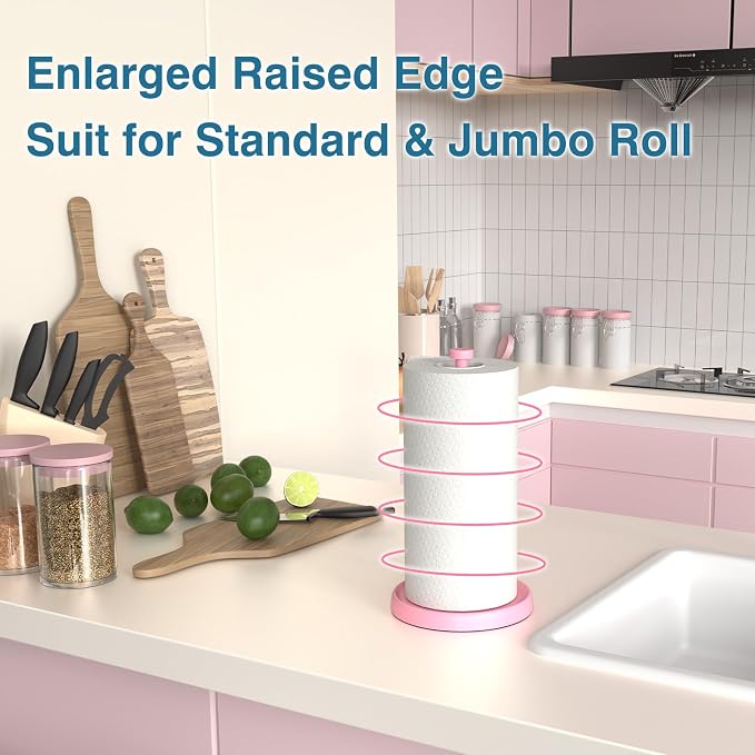 Pink Paper Towel Holder Countertop, Stainless Steel, Weighted Base, Paper Towel - Image 2