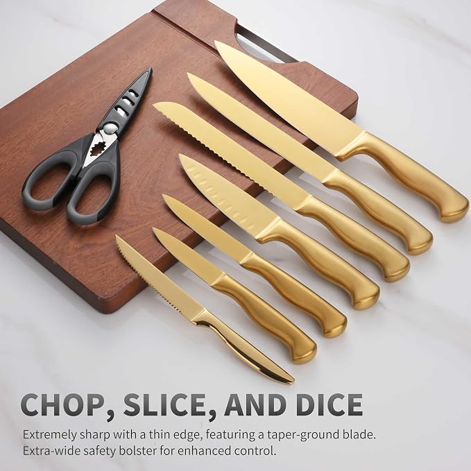 15-Piece Gold Kitchen Knife Block Set - Image 5