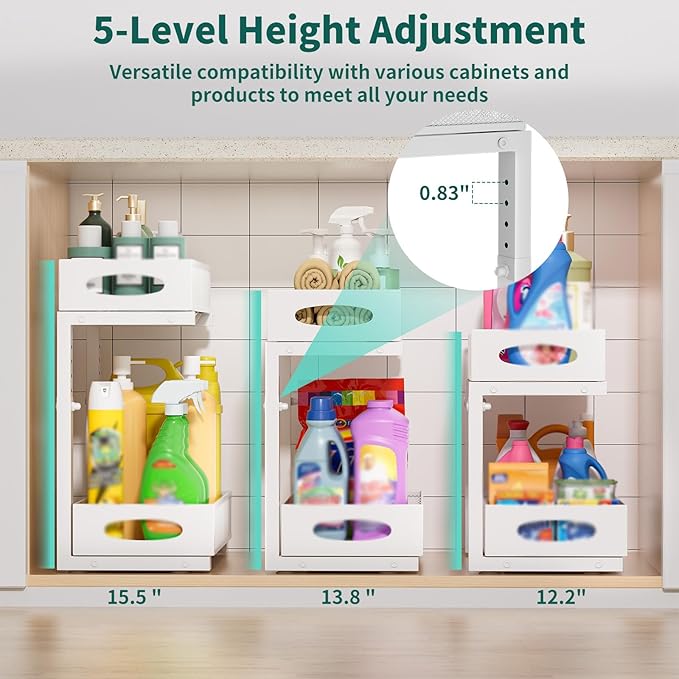 Under Sink Organizer, 2 Pack 2 Tier Metal Slide Out Pull Out Cabinet Organizer - Image 3