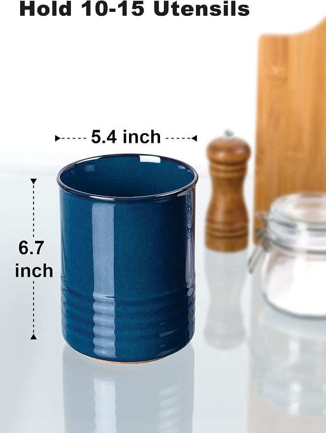 ABRUTY Utensil Holder, 6.7" Ceramic Kitchen Utensil Crock - Image 2
