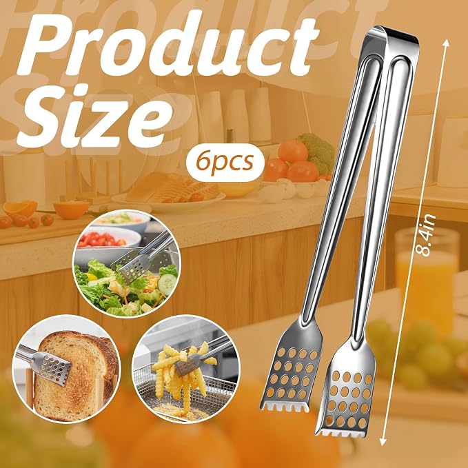 6PCS Small Tongs, Serving Tongs 7Inch Stainless Steel Kitchen Tong Small - Image 2