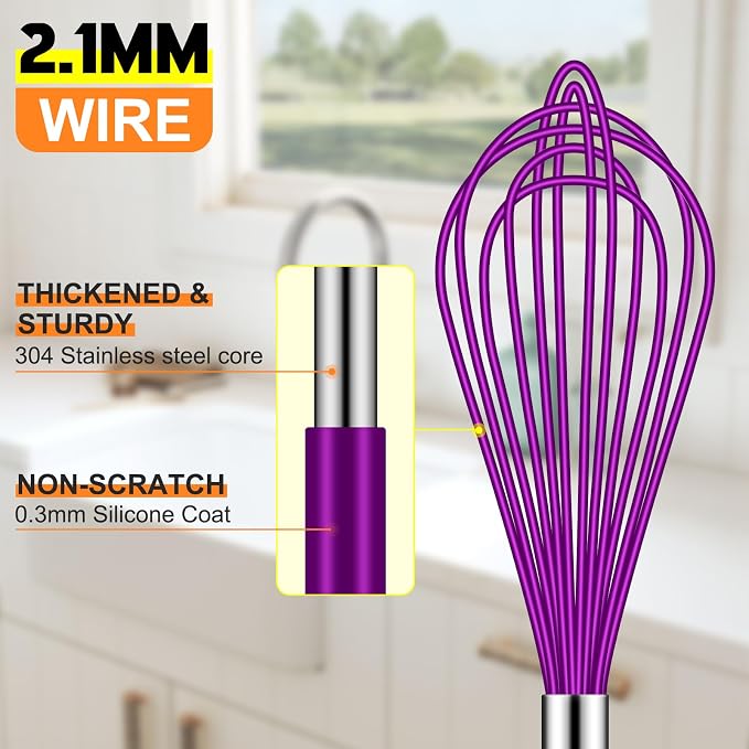 HOTEC 4 Pieces Silicone Whisks Set, Wire Balloon Whisks Egg Beater, Non-slip - Image 7