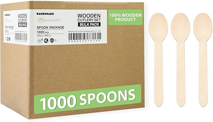 Wooden Spoons 1000 Pieces Bulk Pack | Heavy-Duty Birch Wood Disposable Spoons | by Bamboware