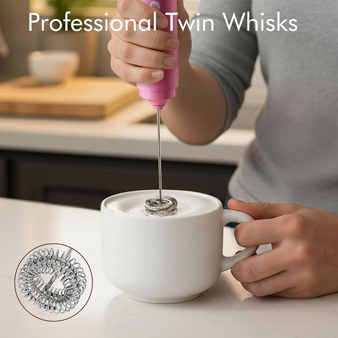 Rechargeable Milk Frother Handheld, 2-IN-1 Dual Spring Whisk Electric Frother - Image 3