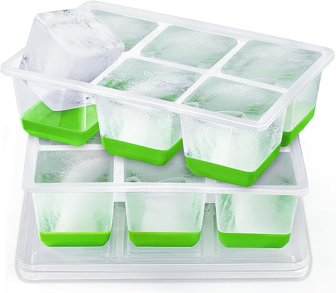 Ice Cube Trays 2 Pack, JRISBO Large Silicone Ice Cube Molds by Jrisbo