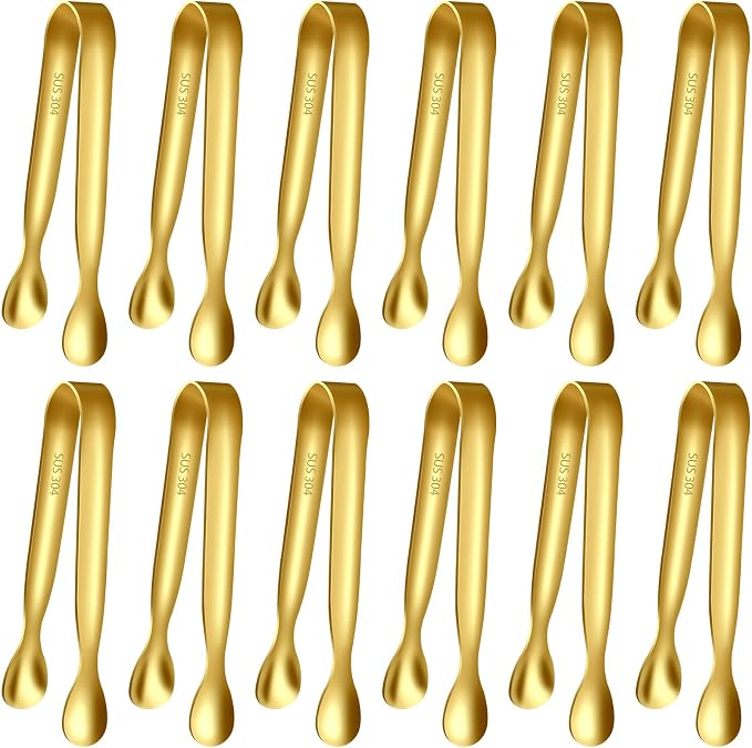 HOTEC 12-Pack Mini Sugar Tongs Stainless Steel Ice Tongs 4.3Inch Serving Tongs by Hotec