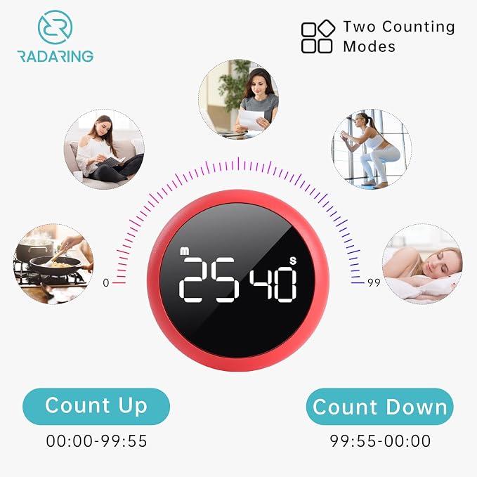 Rose Quick Que Kitchen Timers, Visual timers Large LED Display Magnetic - Image 5