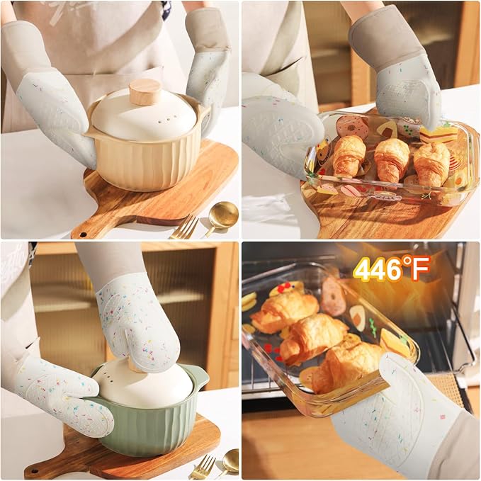AUAUY Silicone Oven Mitts and Pot Holders 5PCS Set, 446℉ Heat Resistant Cooking - Image 6