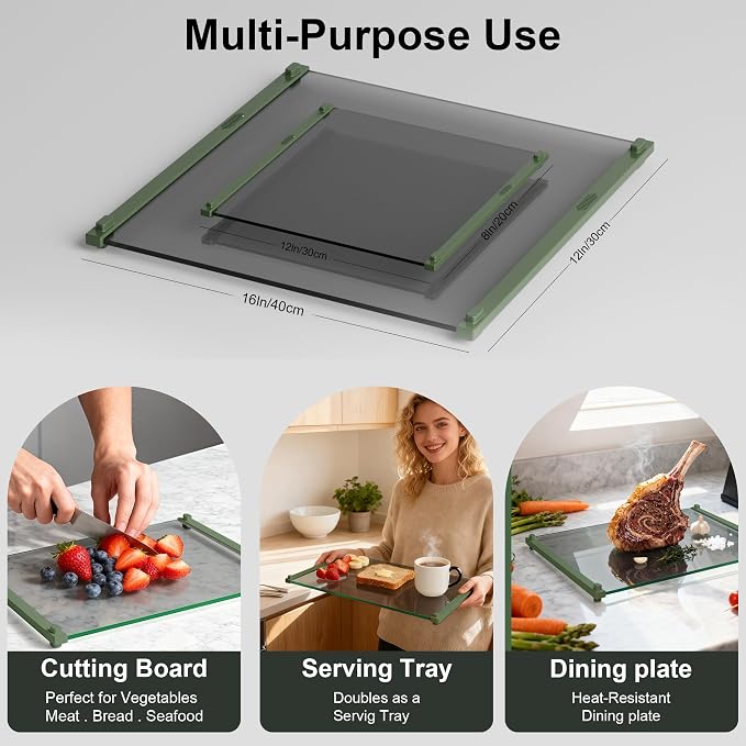Glass Cutting Boards for Kitchen, European Grey Glass Paired - Image 2