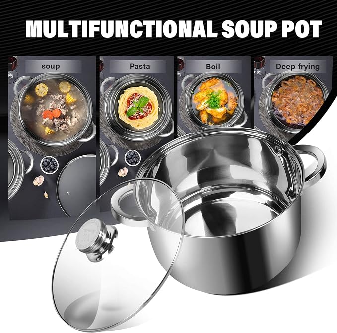 10 Quart soup Pot with Glass Lid, Premium Food-Grade Stainless Steel Stock Pot - Image 4