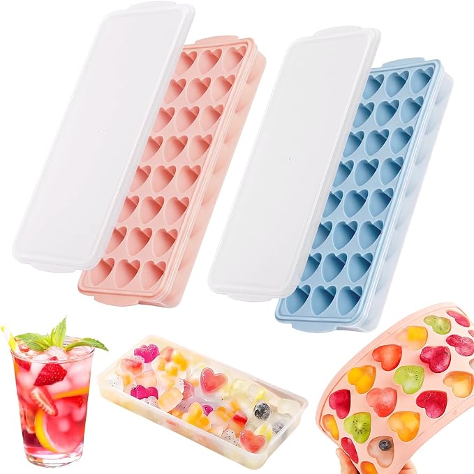 Heart Shape Ice Cube Tray 2PCS Mini Heart Ice Mold Silicone Heart Ice Cube Molds by Rismise