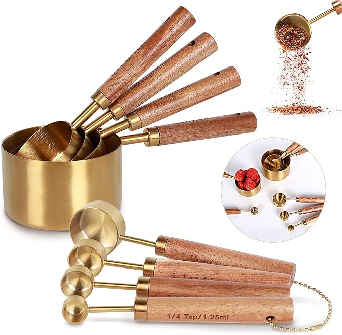 Collection 8 Piece Gold Measuring Cups Set and Measuring Spoons by Prettyfine