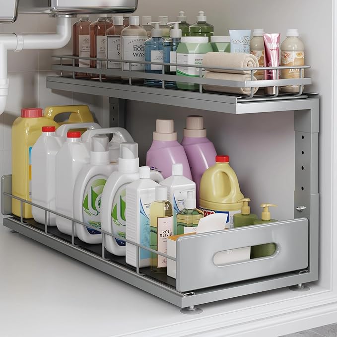 Under Sink Organizer Upgrade To Professional Rails, 2-Tier Dual Pull Out by UnderSinkOrganizer
