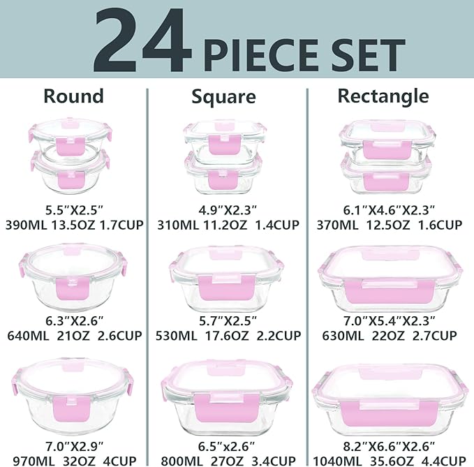 12 Pack Glass Meal Prep Food Storage Containers - Image 2