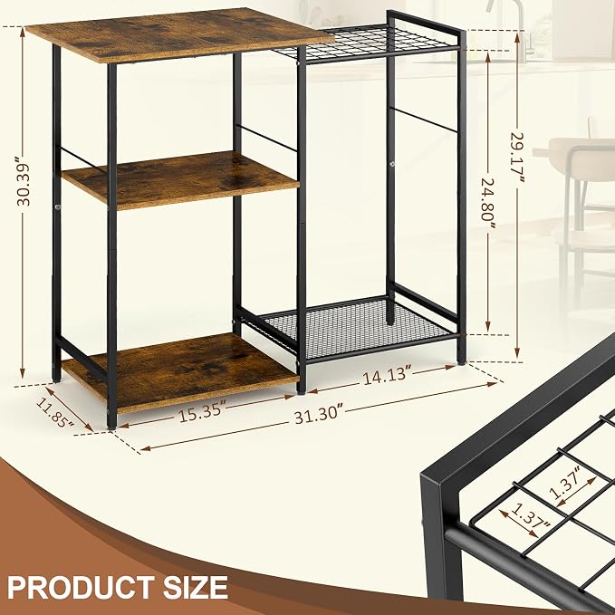 Kitchen Stand with Pots Rack, Utility Microwave Oven Stand with Storage - Image 2
