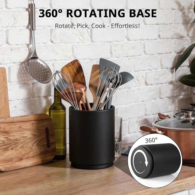 Bivvclaz Wooden Utensil Holder, 360°Rotating 7.2" Utensil Holder - Image 3
