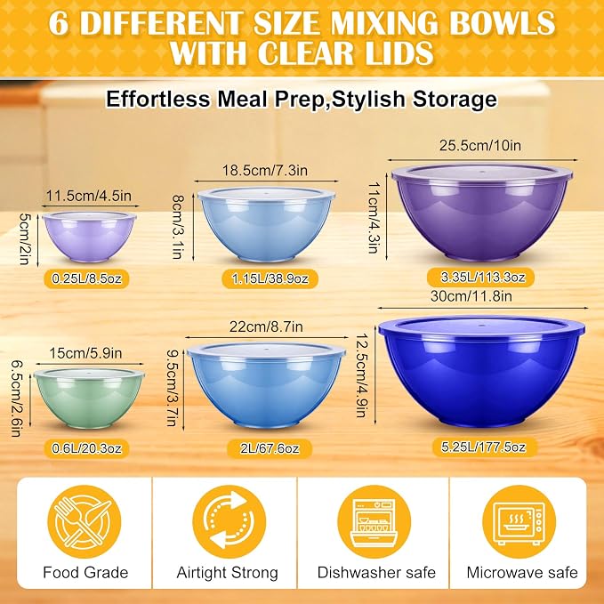 LemonRoad 6 Pcs Plastic Mixing Bowl Set - Image 2