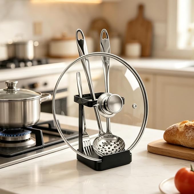 vocheer Pot Lid Holder, Kitchen Organizer Rack Spoon Rest Rack Holder-Lid Stand - Image 2