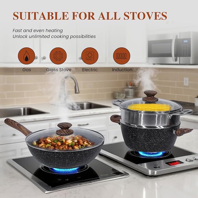 17 Pcs Pots and Pans Set, Nonstick & Non-Toxic Healthy Pots and Pans, - Image 3
