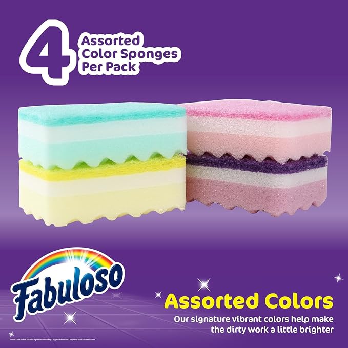 Fabuloso Scratch-Free Kitchen Dish Sponges, Rainbow Cellulose Scrubber Sponge - Image 2