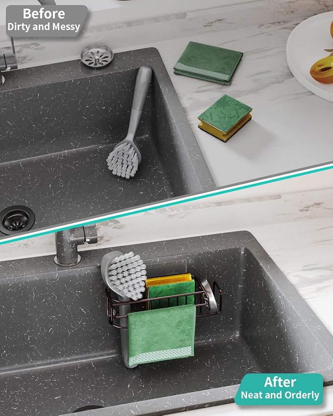 HapiRm 4 in 1 Adhesive Kitchen Sink Organizer, SUS304 Stainless Steel Brush - Image 7