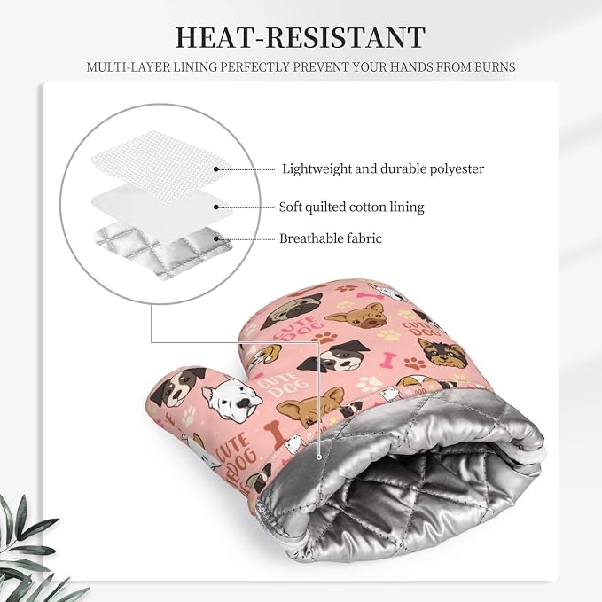 Cute Dog Oven Mitts and Pot Holders Set, Puppy Kitchen Accessories Heat - Image 4