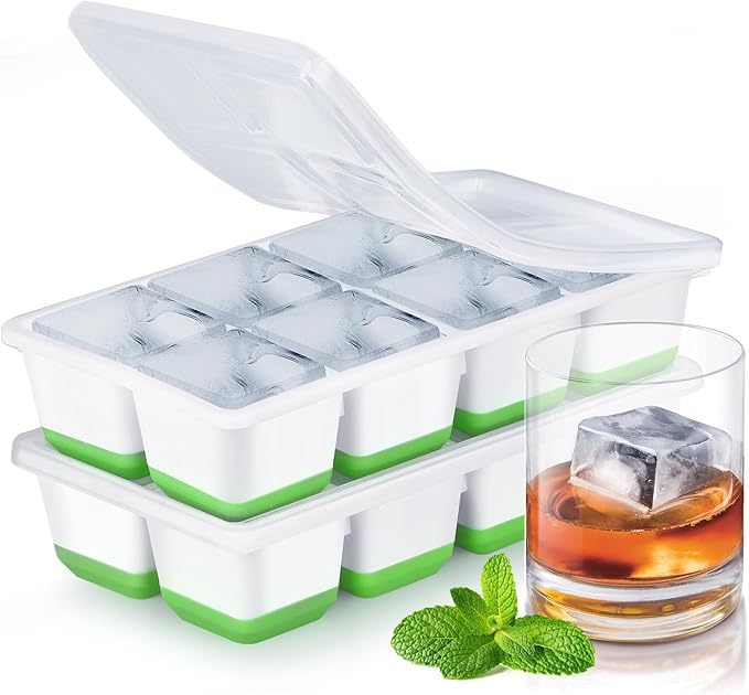 Large Ice Cube Trays with Lid, Jrisbo 2 Pack Stackable Silicone Ice Cube Molds by Jrisbo